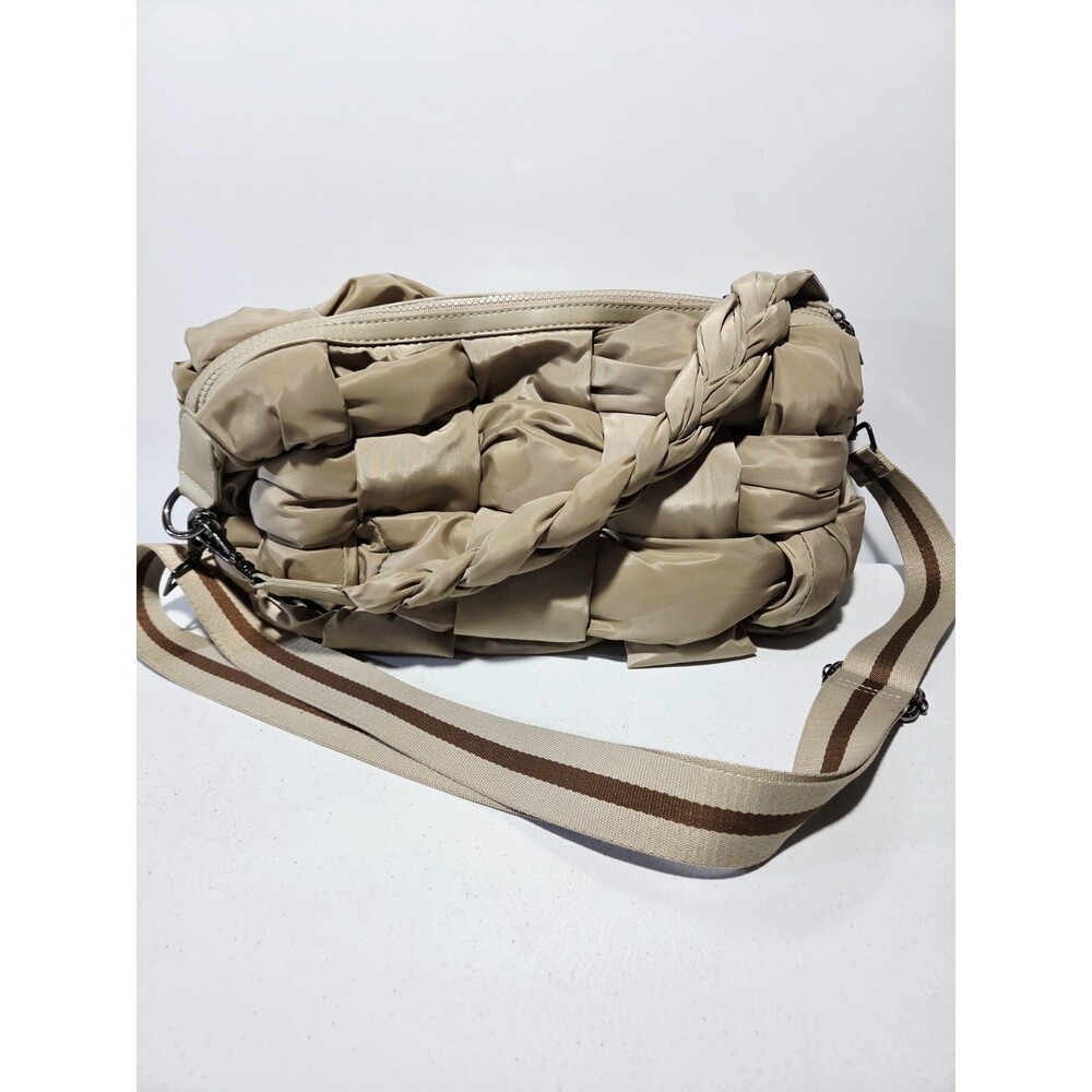 Sol and Selene Sixth Sense Medium Nude Woven Puffer Shoulder Bag 15" X 10"